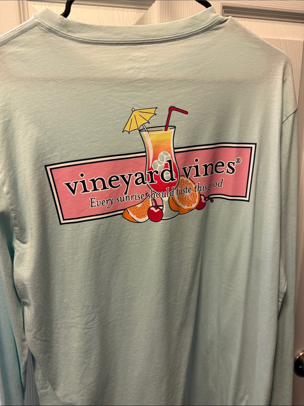 Vineyard Vines Seafoam Long Sleeve Tee with Pink Logo - Picture 4 of 5